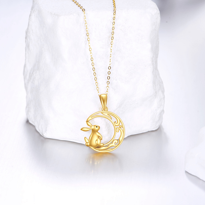 10K Gold Rabbit & Moon Pendant Necklace-3