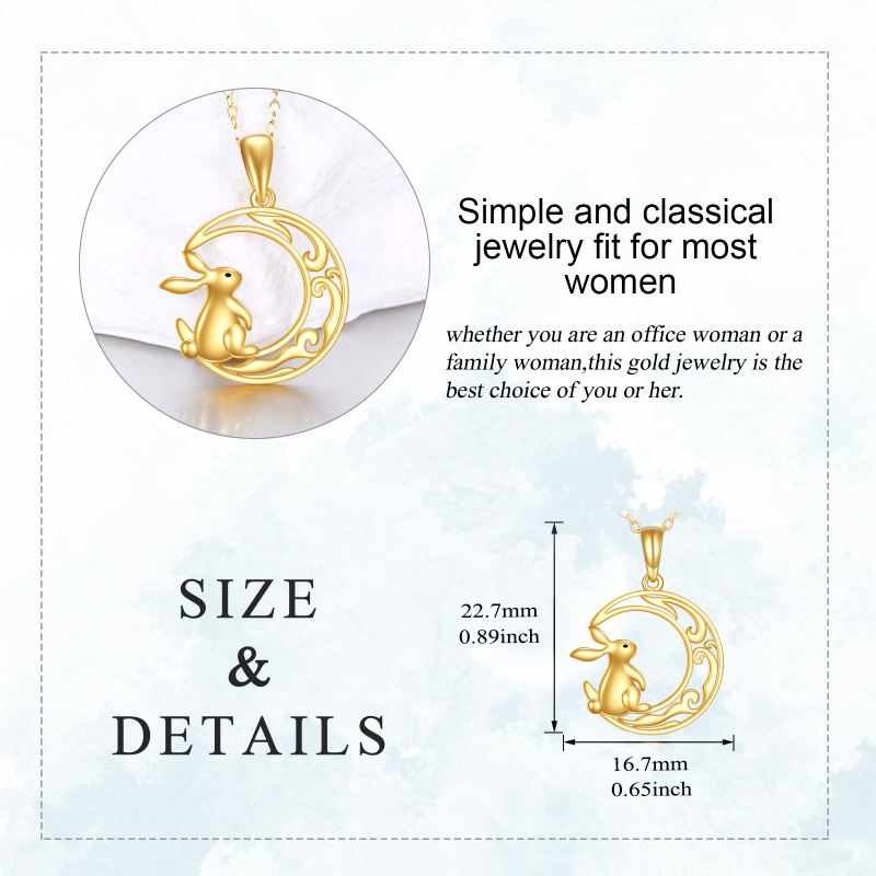 10K Gold Rabbit & Moon Pendant Necklace-4