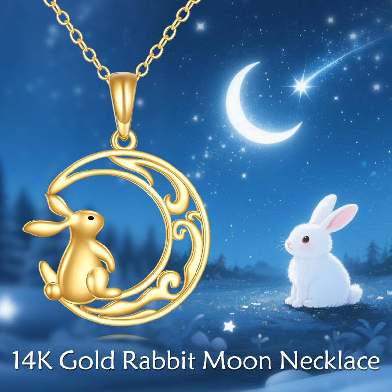 10K Gold Rabbit & Moon Pendant Necklace-5