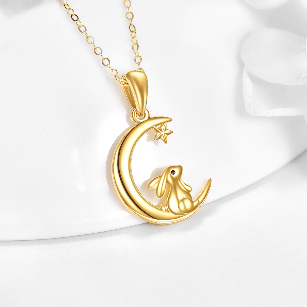 10K Gold Rabbit & Moon Pendant Necklace-3