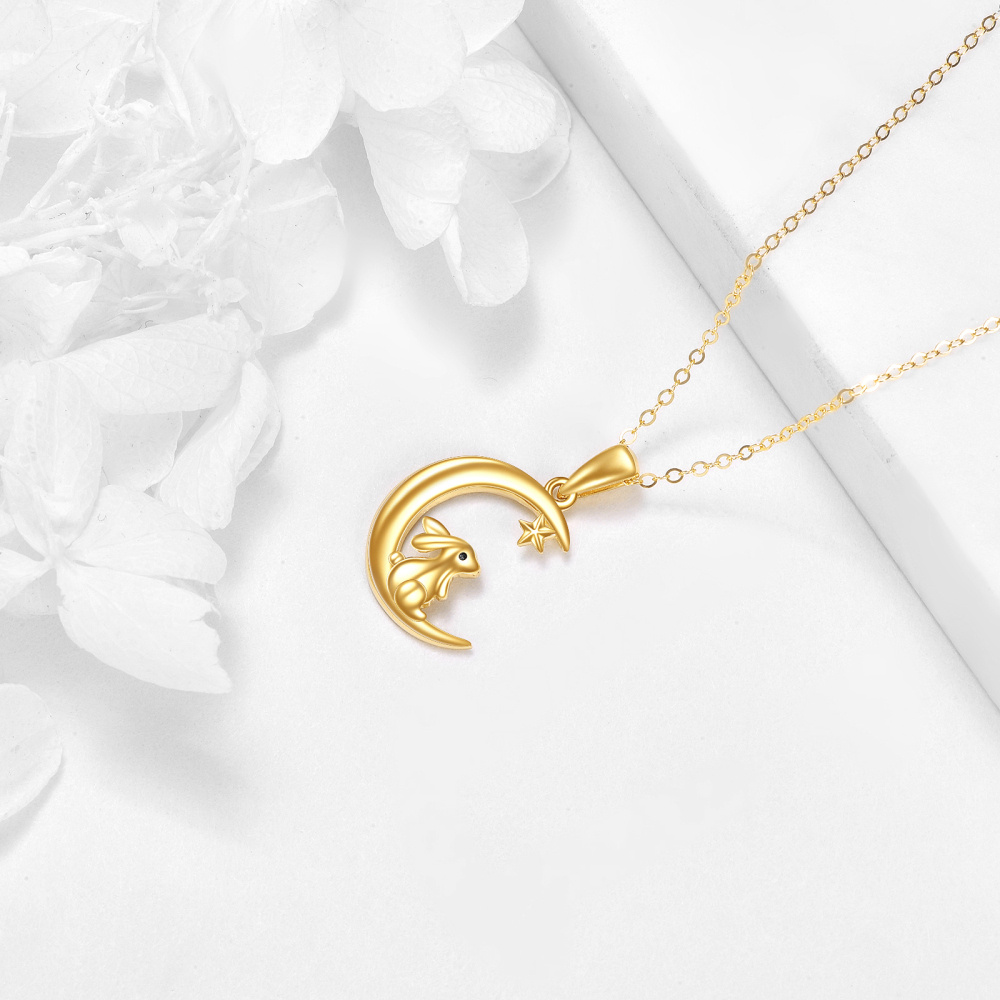 10K Gold Rabbit & Moon Pendant Necklace-4