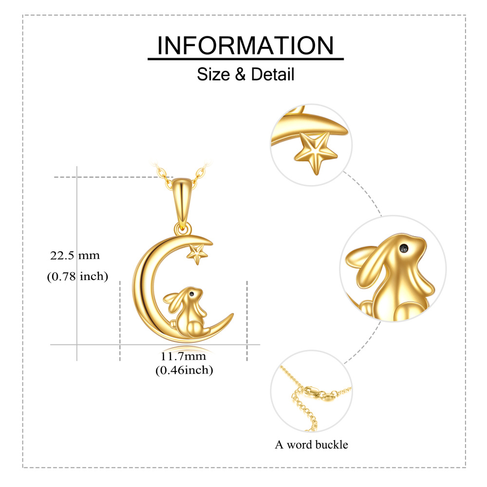 10K Gold Rabbit & Moon Pendant Necklace-6