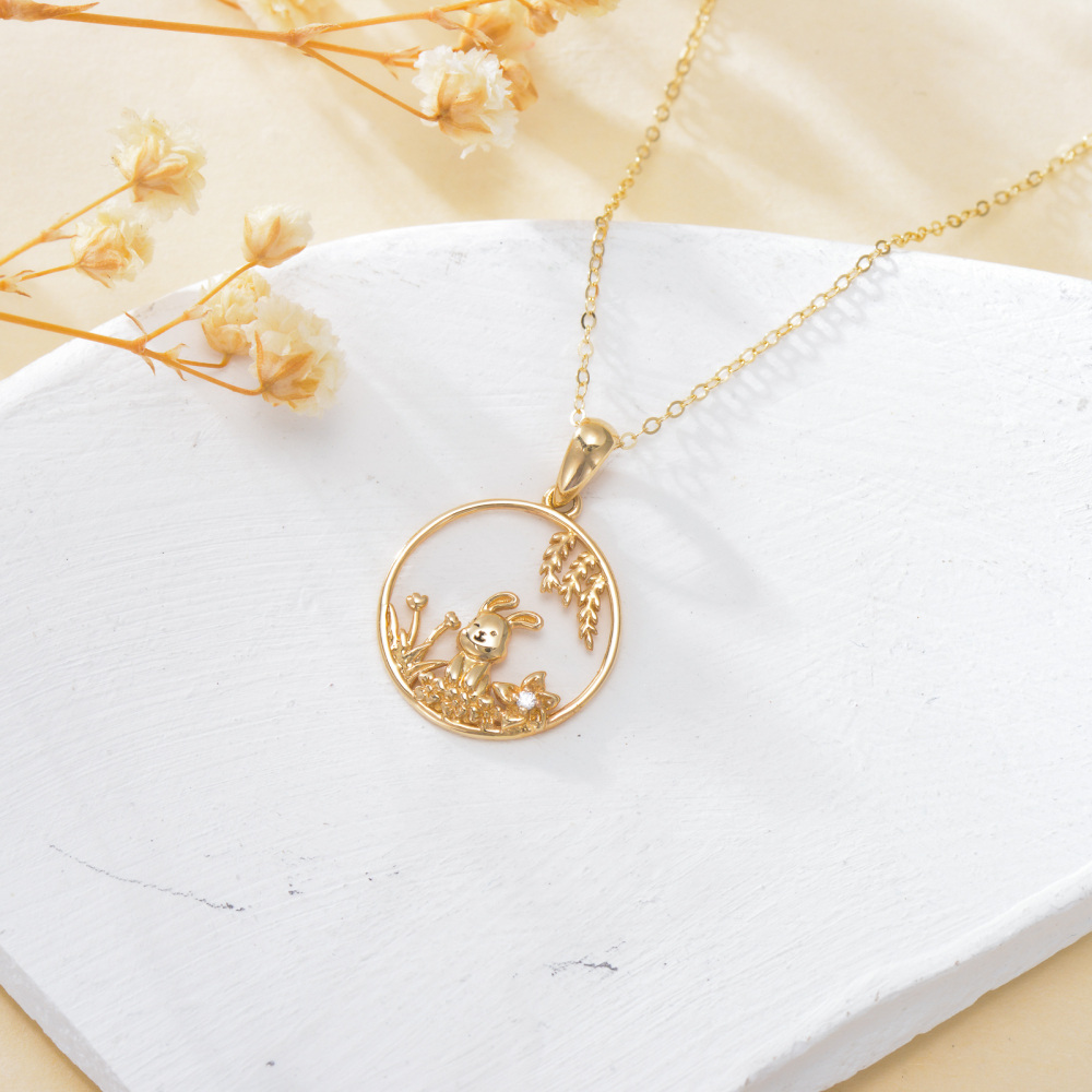 10K Gold Cubic Zirconia Rabbit Pendant Necklace-4
