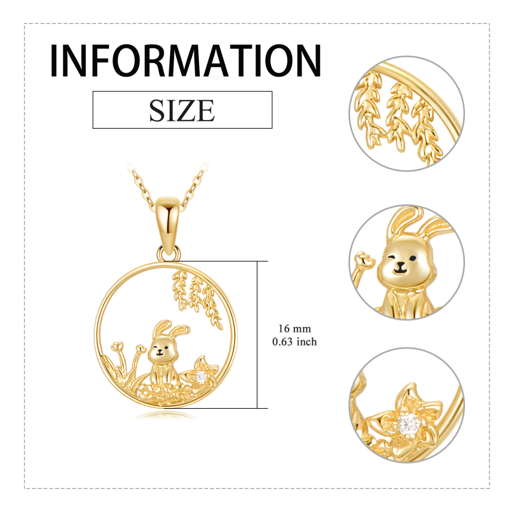 10K Gold Cubic Zirconia Rabbit Pendant Necklace-5