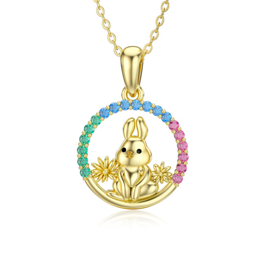 14K Gold Cubic Zirconia Rabbit Pendant Necklace