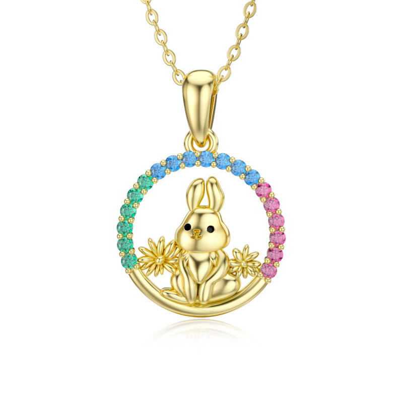 10K Gold Cubic Zirconia Rabbit Pendant Necklace-12