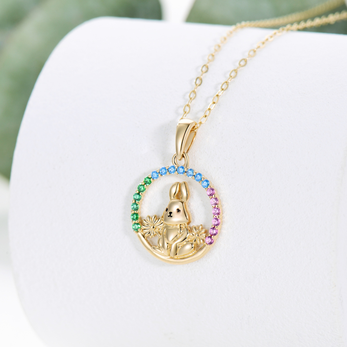 10K Gold Cubic Zirconia Rabbit Pendant Necklace-4