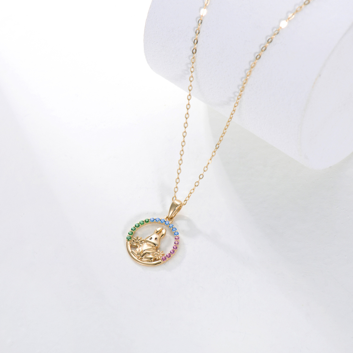 14K Gold Cubic Zirconia Rabbit Pendant Necklace-5