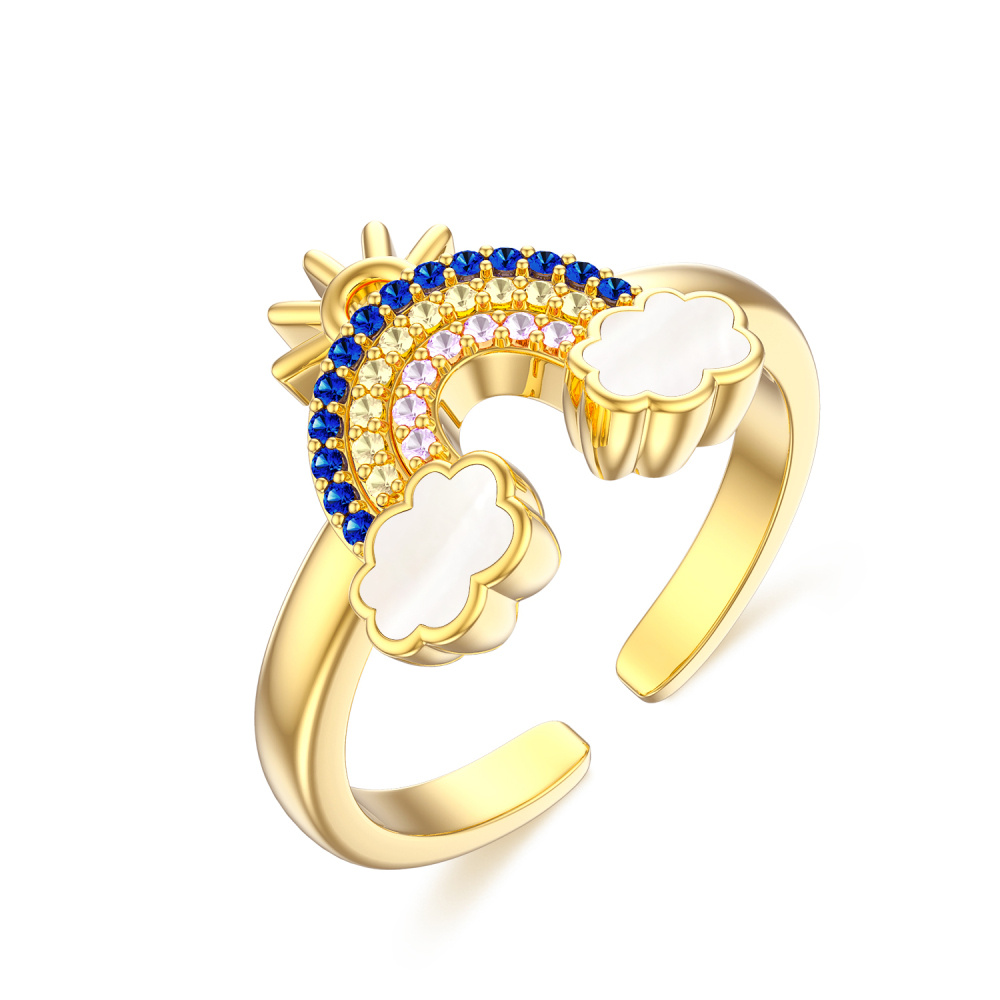 Bague ouverte arc-en-ciel en or 10 carats et zircons cubiques-3