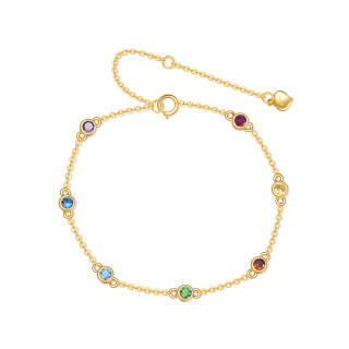 10K Gold Cubic Zirconia Rainbow Charm Bracelet-13