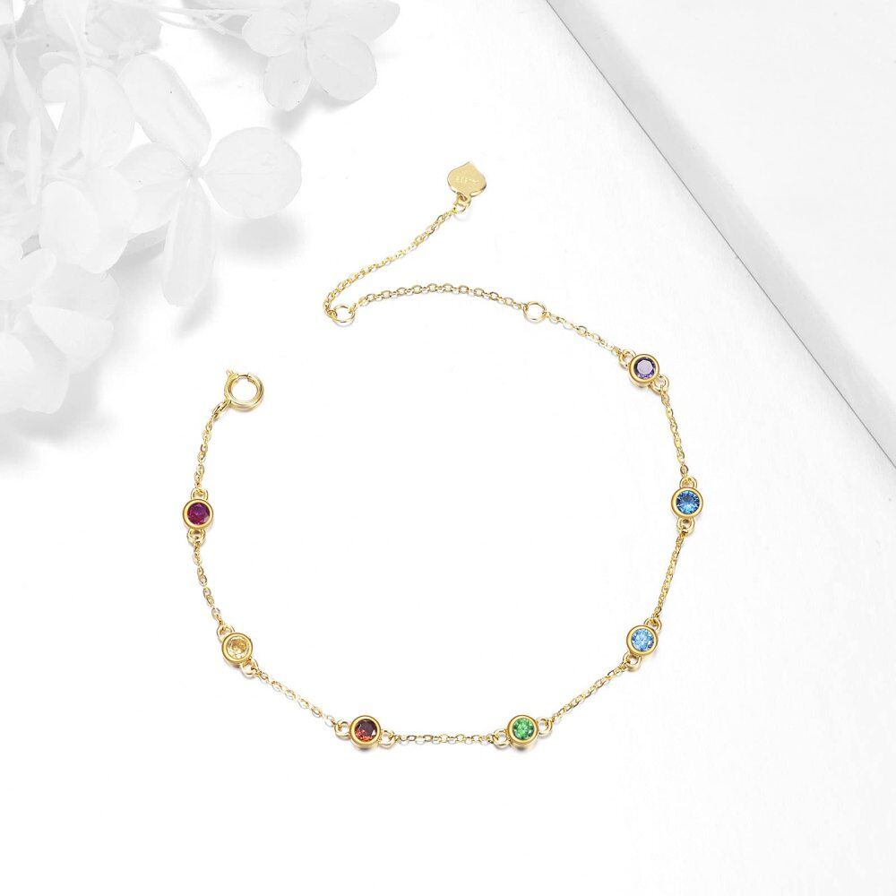 10K Gold Cubic Zirconia Rainbow Charm Bracelet-3