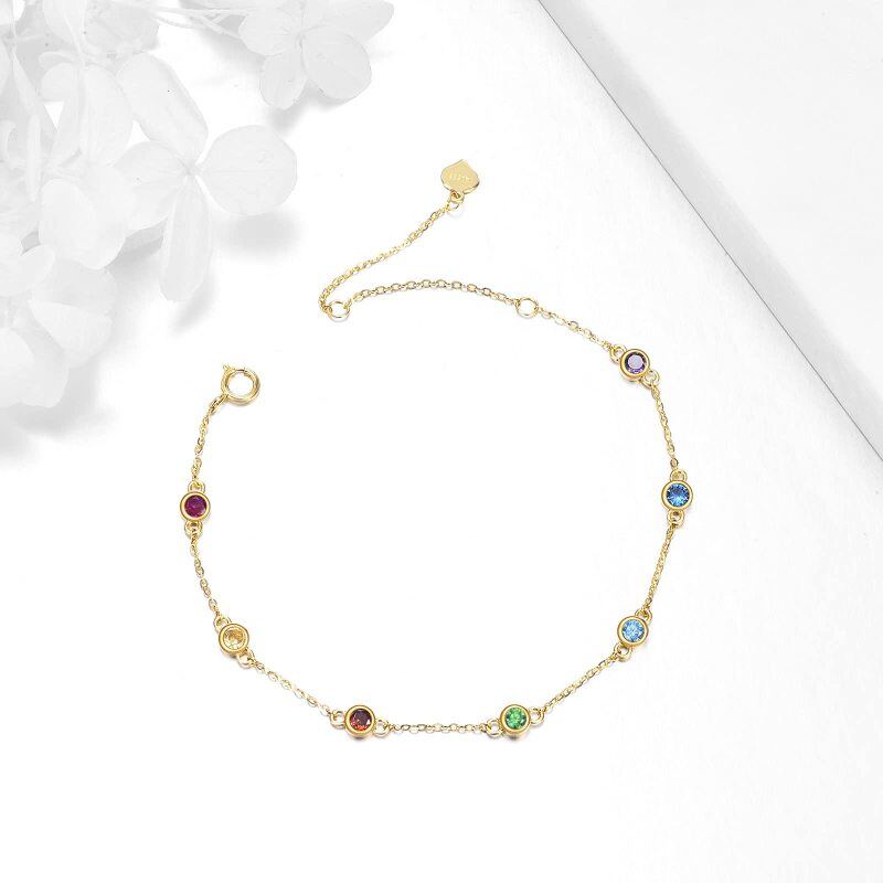 18K Gold Cubic Zirconia Rainbow Charm Bracelet-3