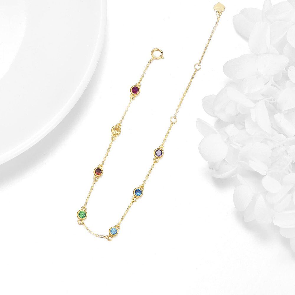 10K Gold Cubic Zirconia Rainbow Charm Bracelet-4