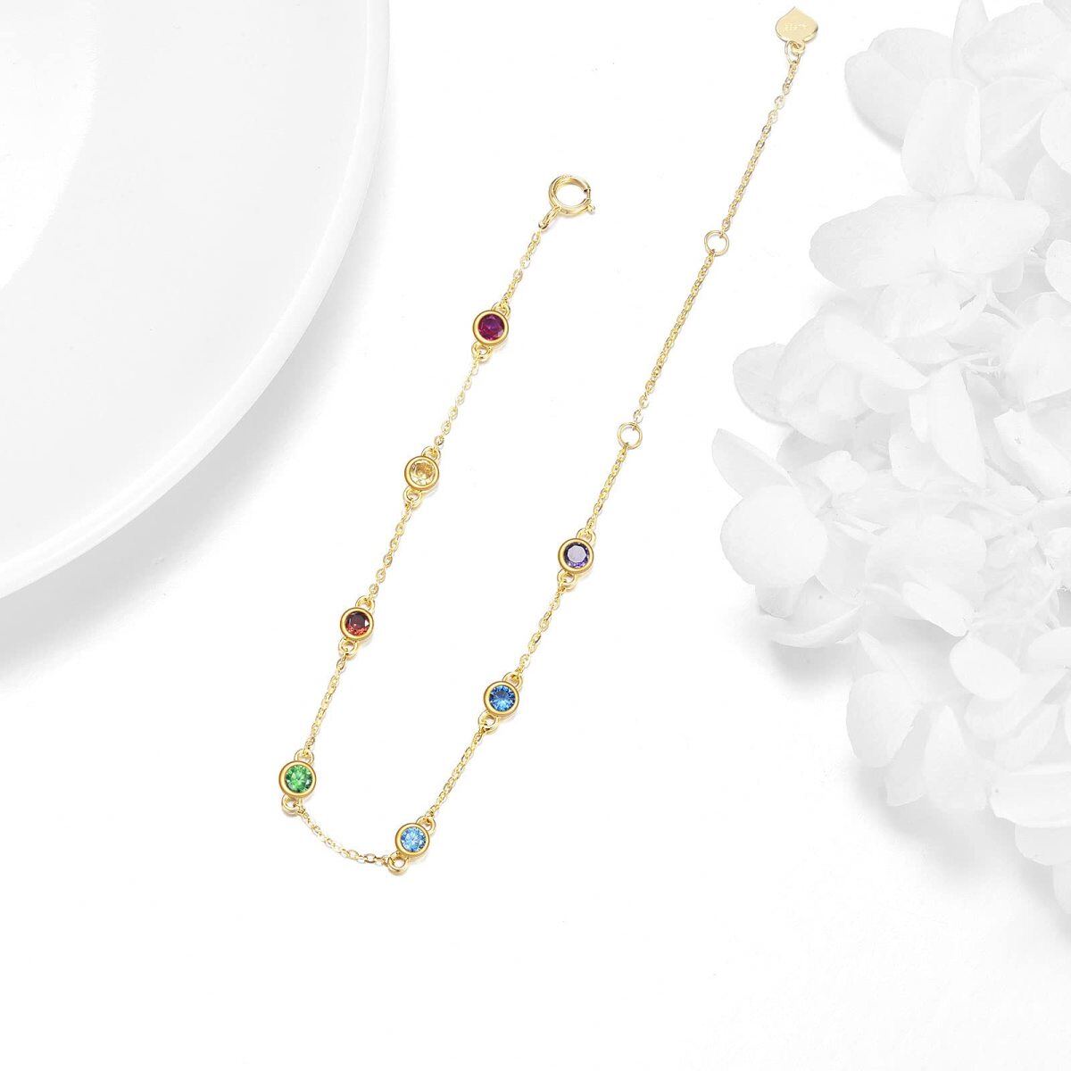 Bracciale con ciondolo arcobaleno con zirconia cubica in oro 14K-4