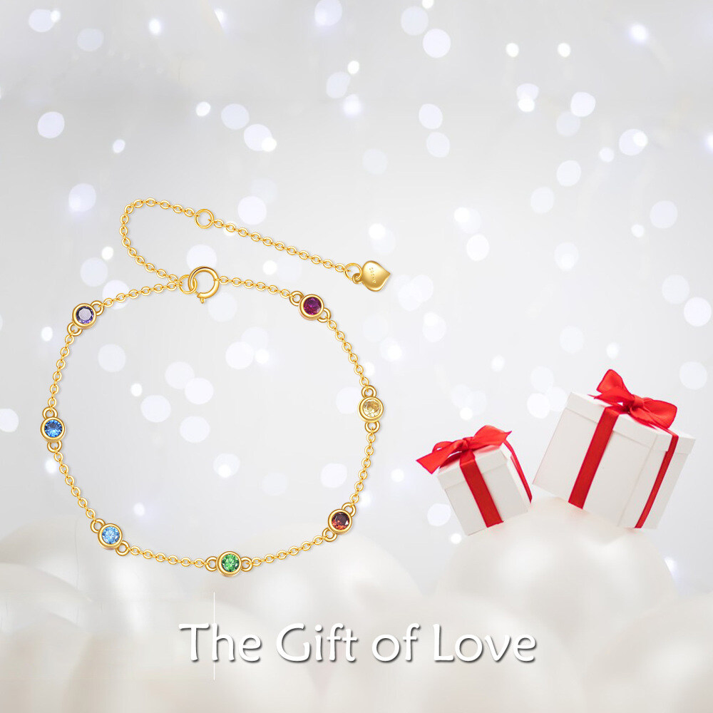 10K Gold Cubic Zirconia Rainbow Charm Bracelet-5