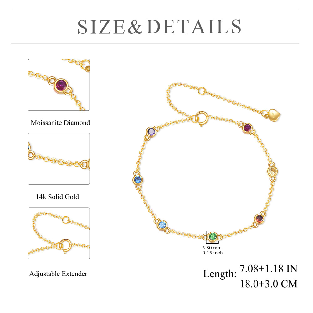 10K Gold Cubic Zirconia Rainbow Charm Bracelet-6