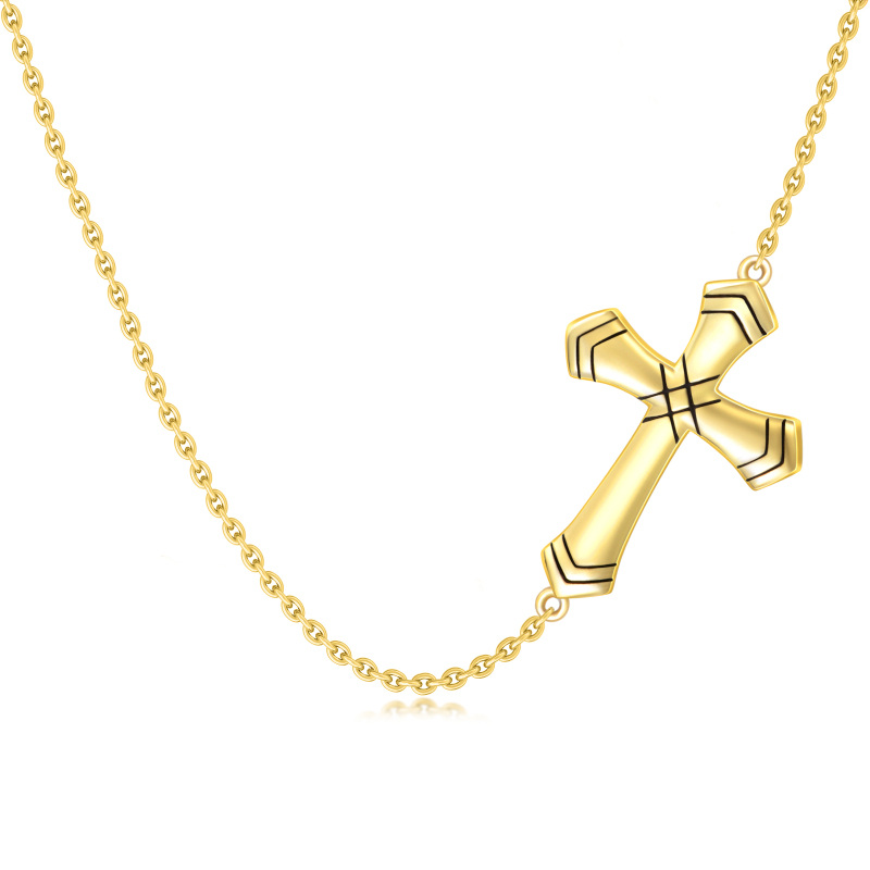 Collier en or jaune véritable 14K avec pendentif en forme de croix de maman en filigrane