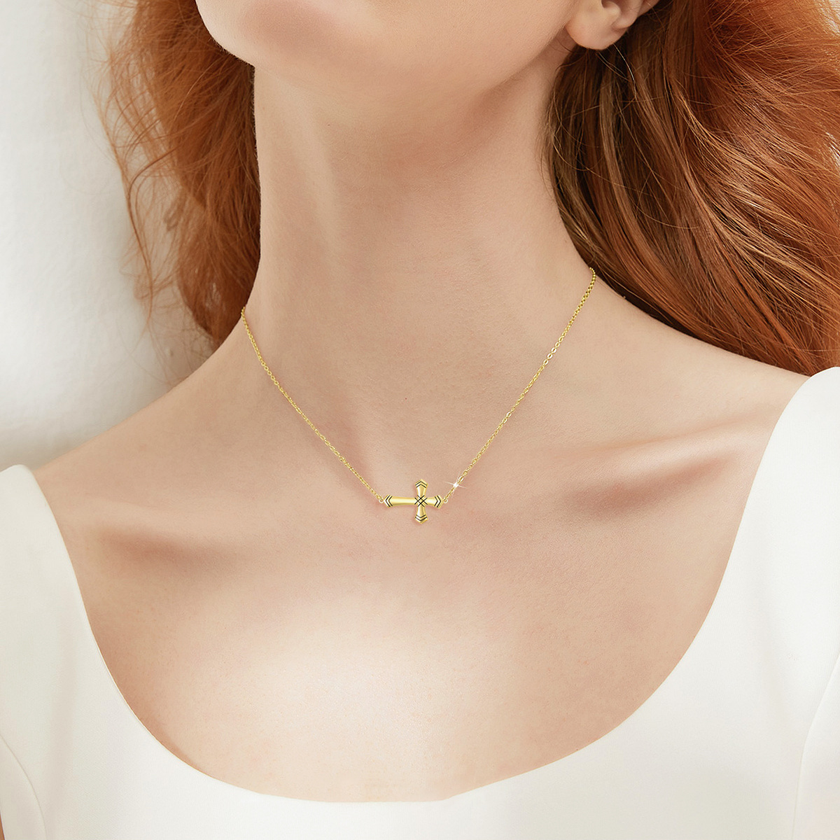 Collier en or jaune véritable 14K avec pendentif en forme de croix de maman en filigrane-2