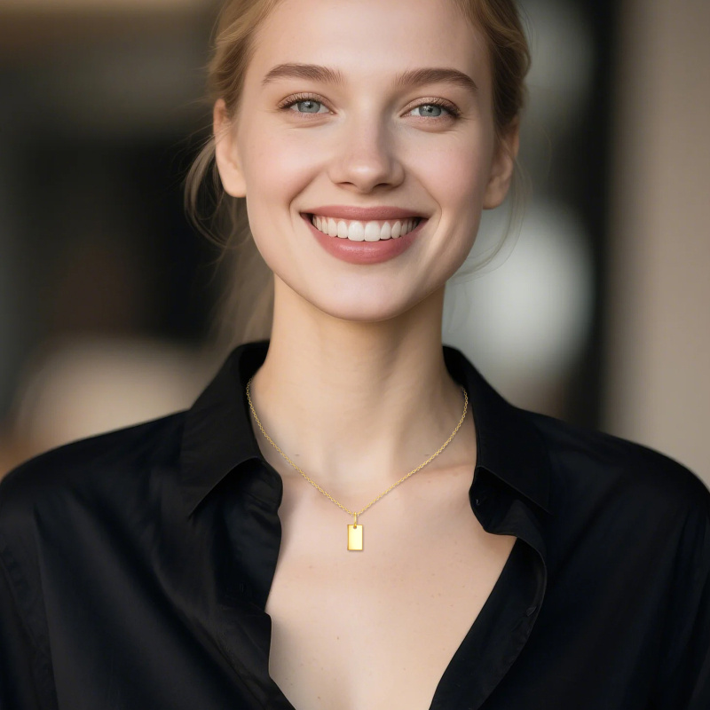 14K Gold Rectangle Pendant Necklace-2