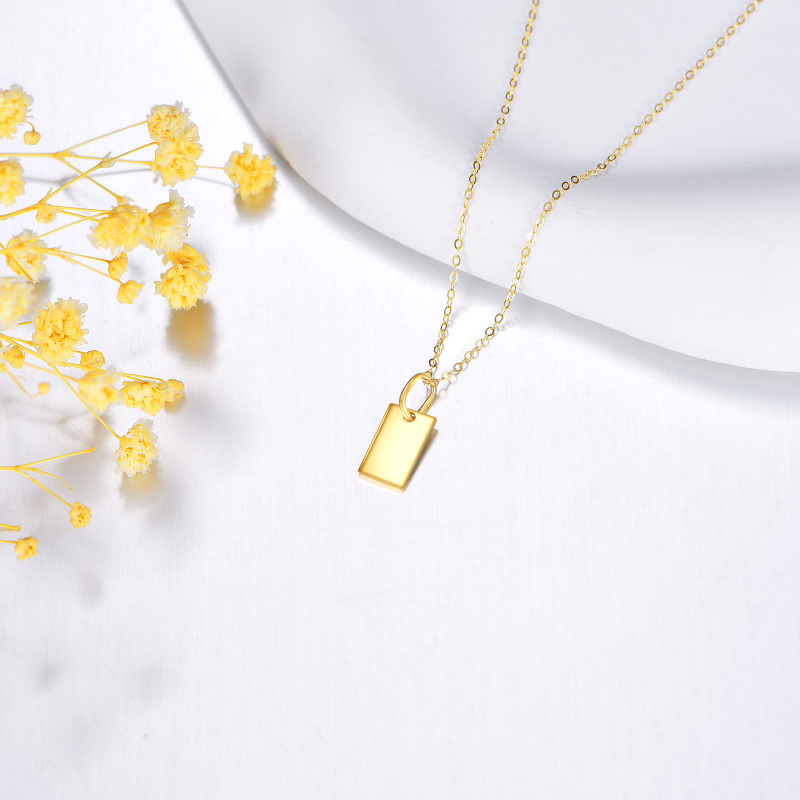 14K Gold Rectangle Pendant Necklace-3