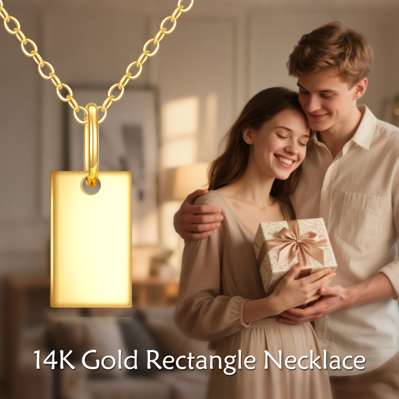 14K Gold Rectangle Pendant Necklace-5