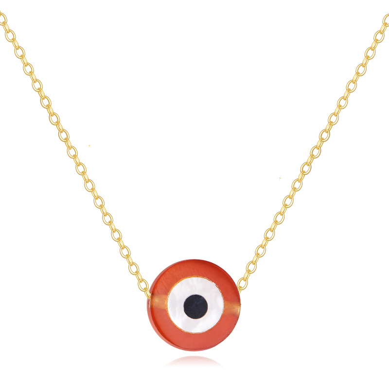 10K Gold Red Agate Evil Eye Pendant Necklace-8