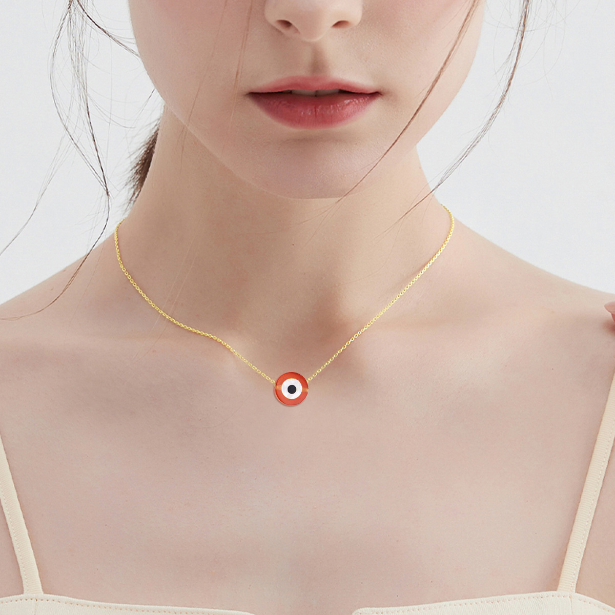 Collar con colgante de ojo malvado de ágata roja en oro de 14 quilates-2