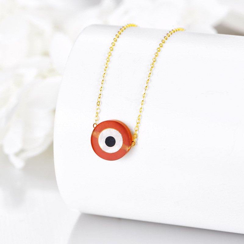 10K Gold Red Agate Evil Eye Pendant Necklace-3