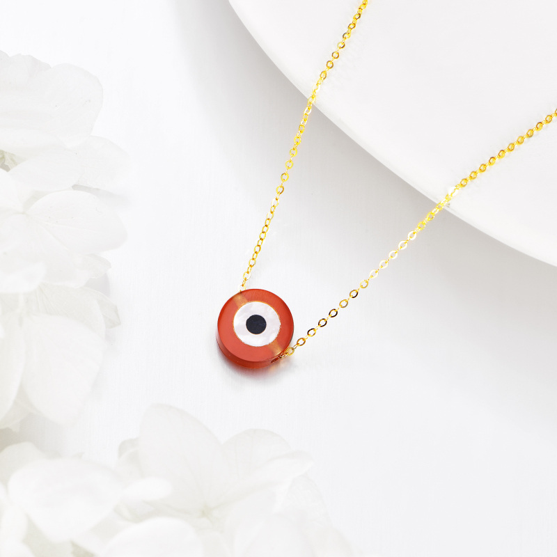 10K Gold Red Agate Evil Eye Pendant Necklace-4