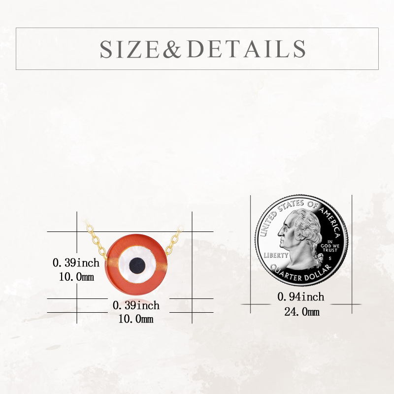 10K Gold Red Agate Evil Eye Pendant Necklace-5