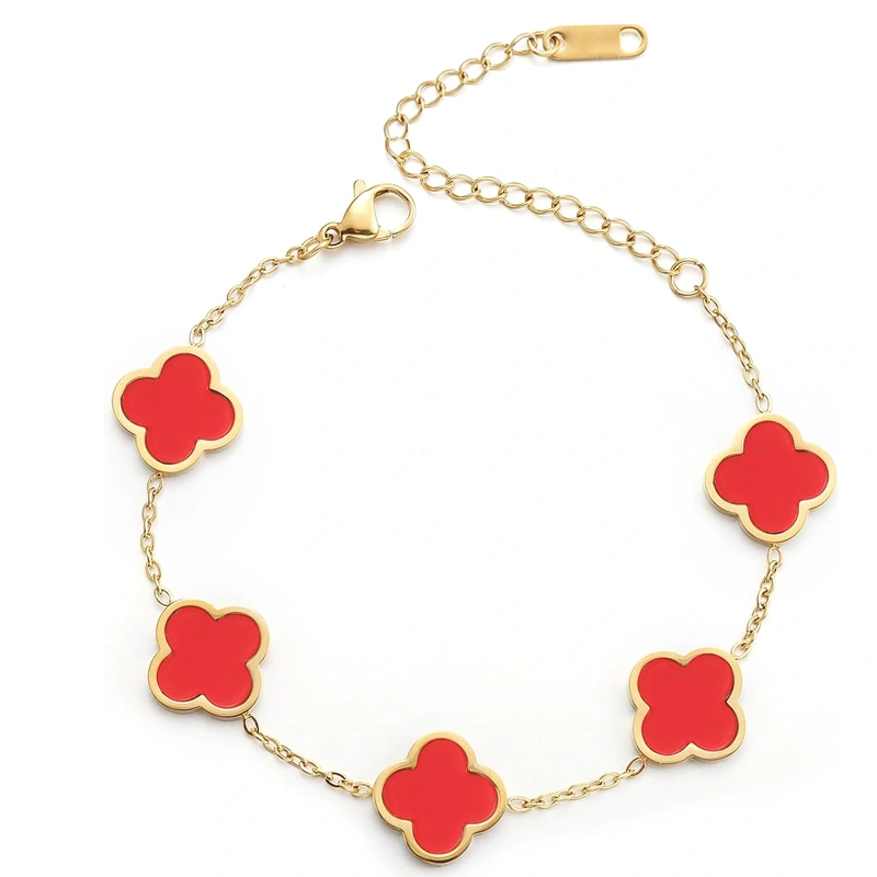 Pulsera de trébol de cuatro hojas rojo de oro de 14 quilates para mujer-1