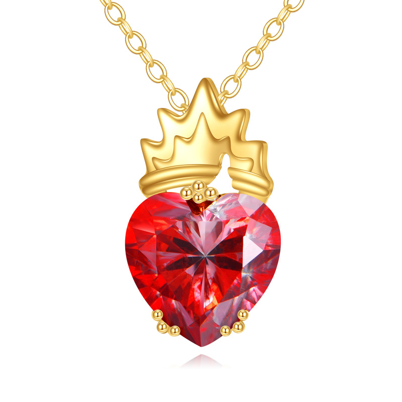 14K Gold Red Heart Moissanite Crown Pendant Necklace-1