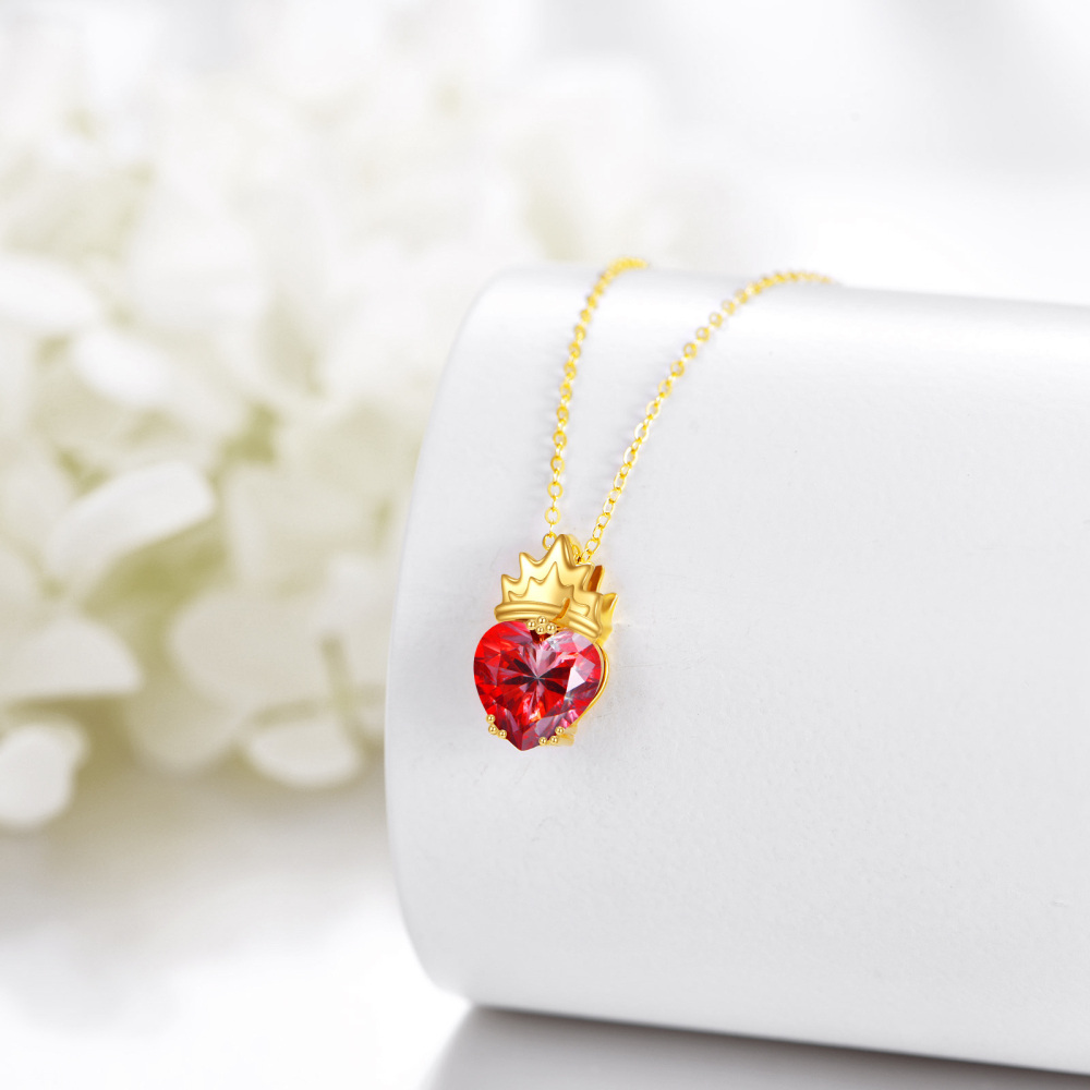 10K Gold Red Heart Moissanite Crown Pendant Necklace-4
