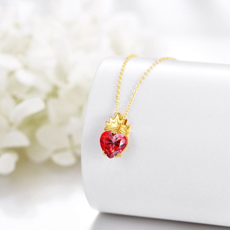 14K Gold Red Heart Moissanite Crown Pendant Necklace-4