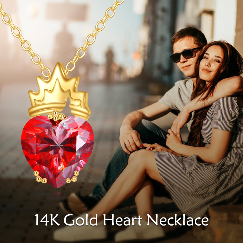 10K Gold Red Heart Moissanite Crown Pendant Necklace-6