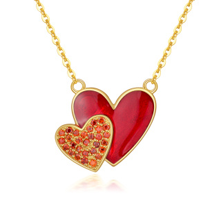 10K Gold Heart Cubic Zirconia With Heart Pendant Necklace For Women Best Friends-48