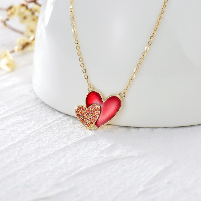 14K Gold Cubic Zirconia Red Heart With Heart Pendant Necklace-3