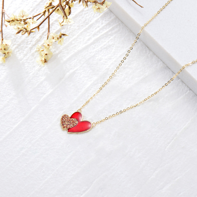 14K Gold Cubic Zirconia Red Heart With Heart Pendant Necklace-4