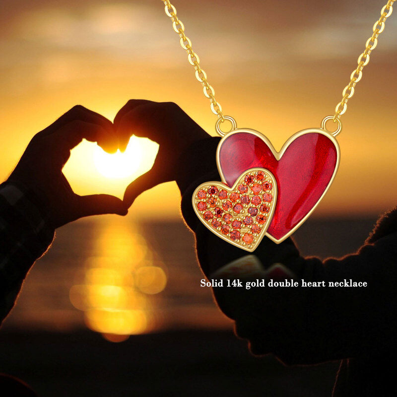 14K Gold Heart Cubic Zirconia With Heart Pendant Necklace For Women Best Friends-5