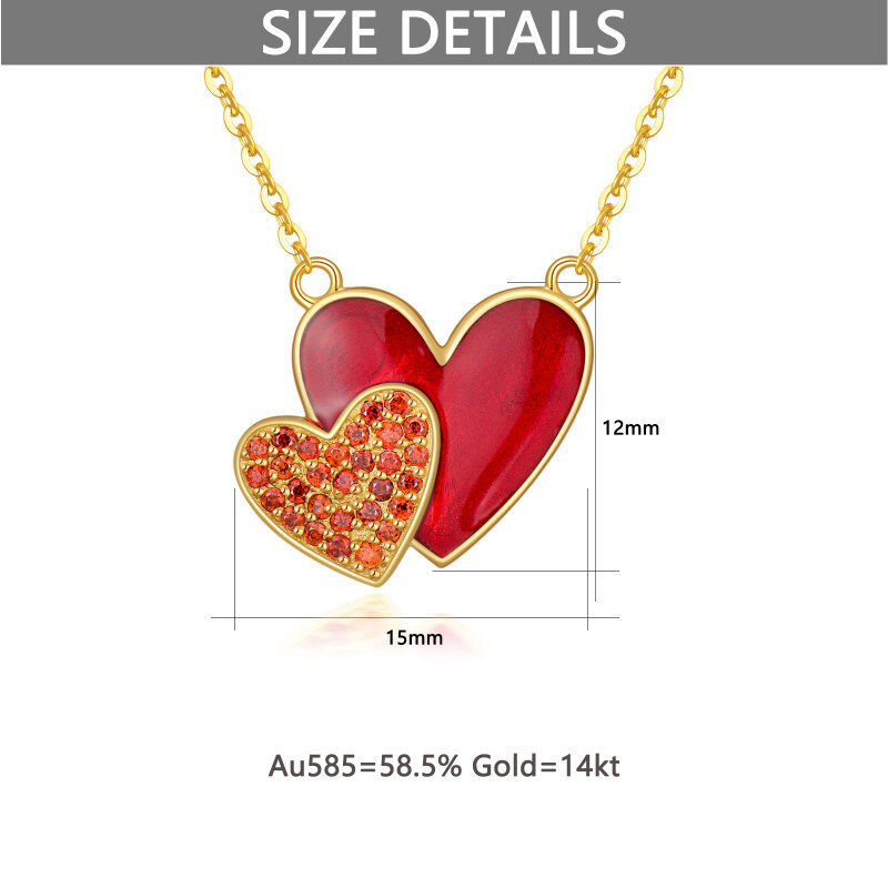 14K Gold Heart Cubic Zirconia With Heart Pendant Necklace For Women Best Friends-6