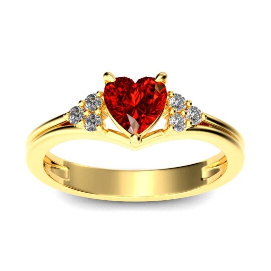 Anillo de corazón de circonita cúbica roja de oro de 14 quilates