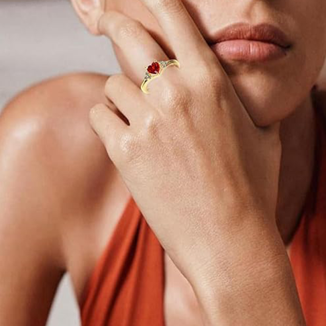 14K Gold Red Cubic Zirconia Heart Ring-2