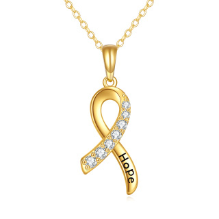 14K Gold Cubic Zirconia Ribbon Pendant Necklace-2
