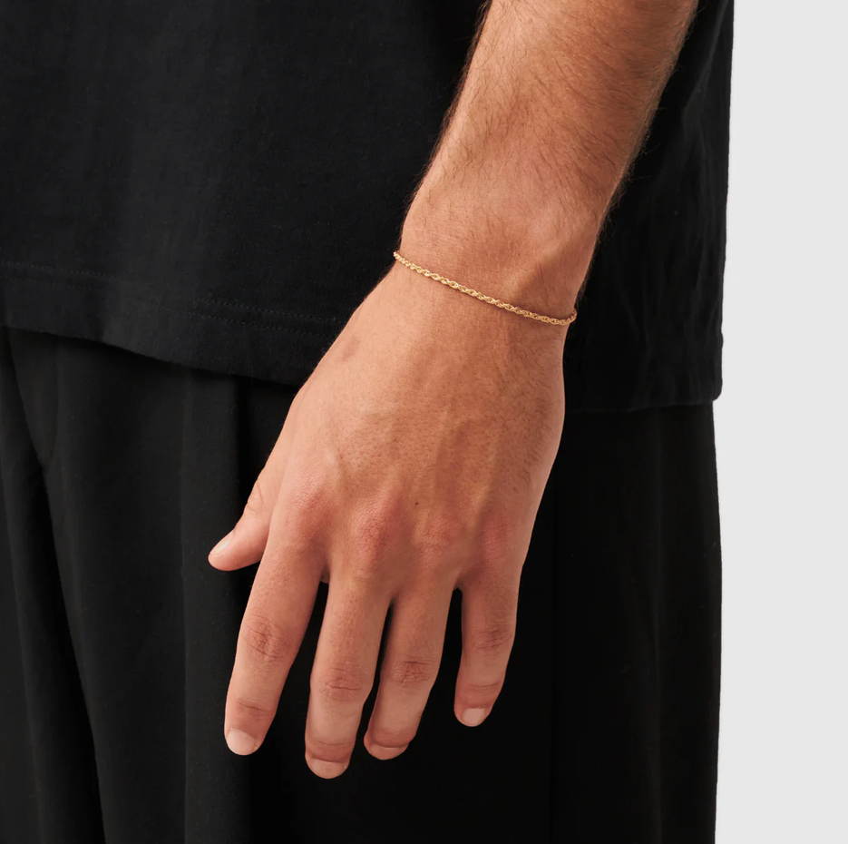 Sterling Silver with Yellow Gold Plated Rope Chain Bracelet 2mm-2