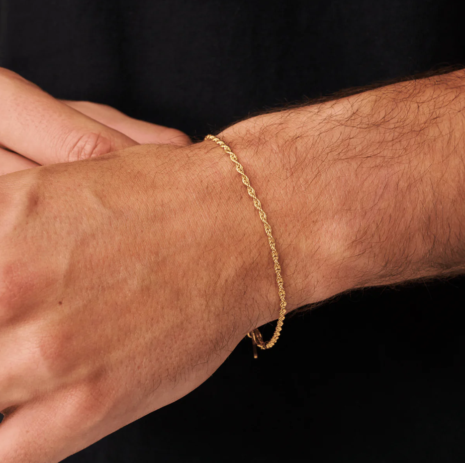 Sterling Silver with Yellow Gold Plated Rope Chain Bracelet 2mm-3