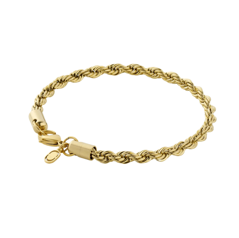 Pulsera de plata de ley con cadena de cuerda chapada en oro amarillo de 5 mm-1