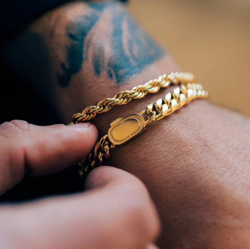 Pulsera de plata de ley con cadena de cuerda chapada en oro amarillo de 5 mm-2