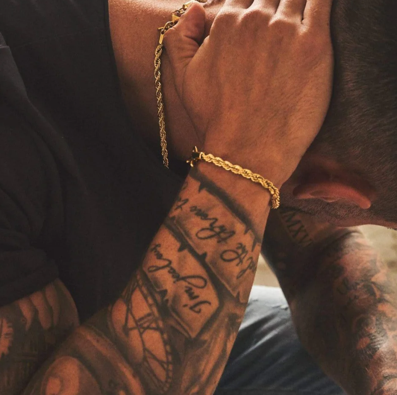 Pulsera de plata de ley con cadena de cuerda chapada en oro amarillo de 5 mm-3