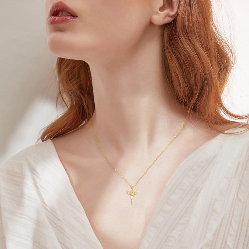 Collana da donna con ciondolo ala d'angelo in oro 14 carati bicolore con zirconi cubici-2