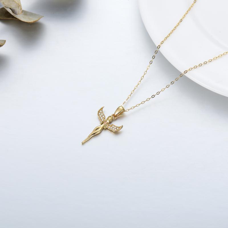 Collana da donna con ciondolo ala d'angelo in oro 14 carati bicolore con zirconi cubici-4